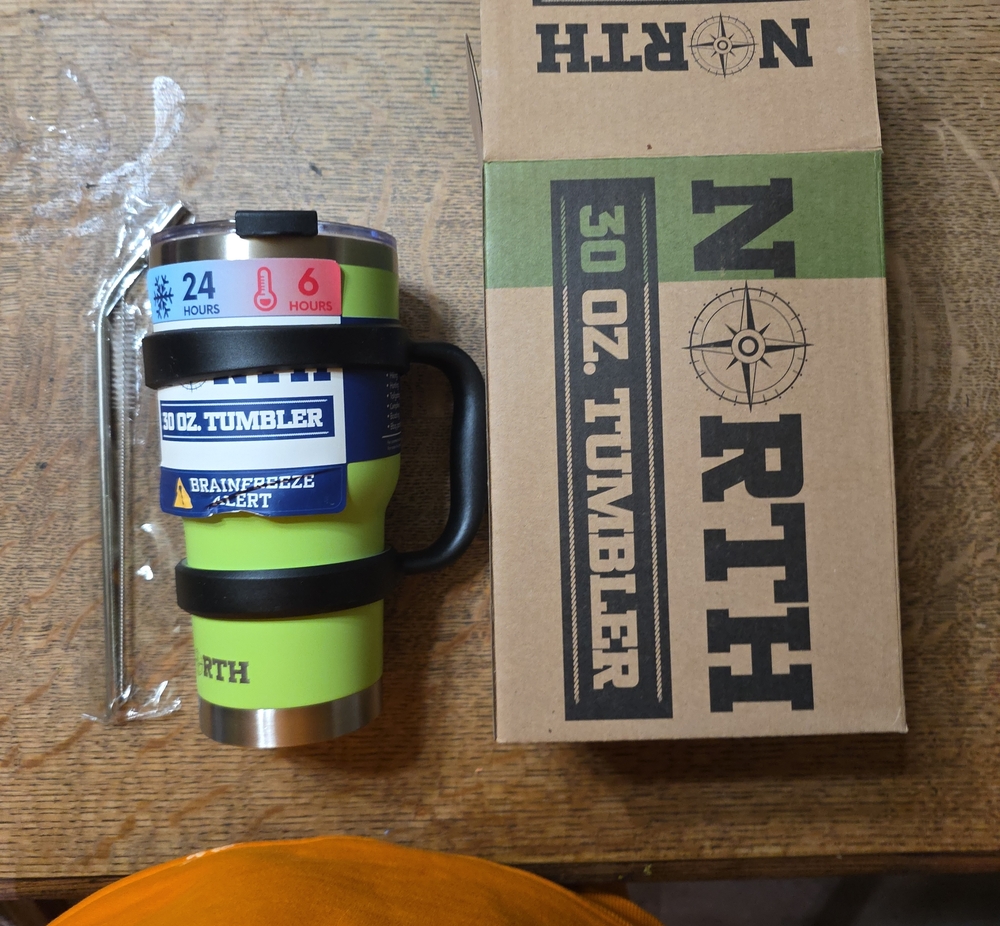 30 oz Insulated Lime Green Tumbler with Handle and Straw